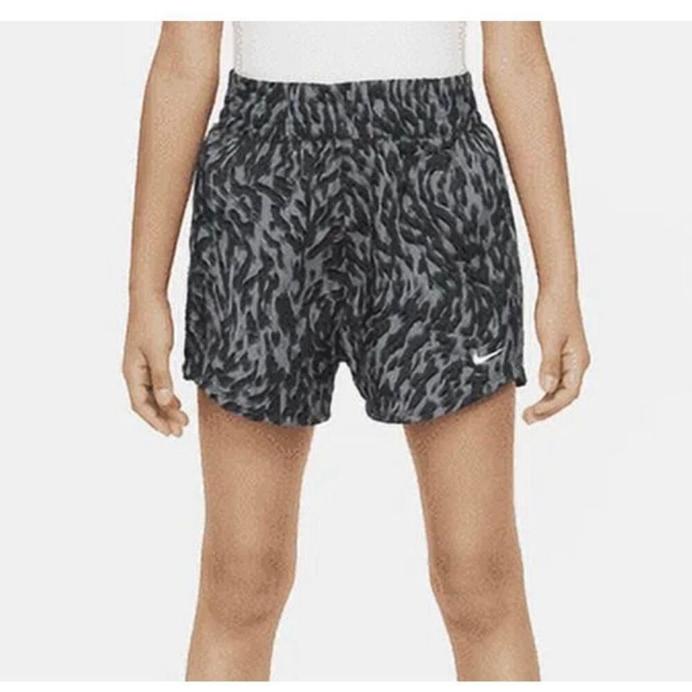 Nike One Girls' Dri-FIT Woven High-Waisted Shorts grey animal print sz S NWT
